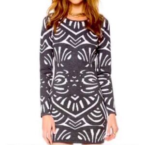 PARKER Aztec Bodycon Sweater Dress Shimmer Black/White, Sz M